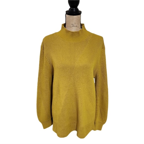 French Connection Chartreuse Lantern Sleeve Tunic oversized Sweater Size Medium - Picture 1 of 7